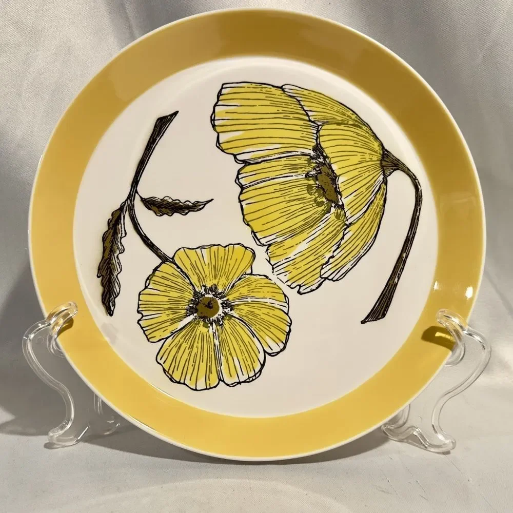 Mikasa Ben Seibel Yellow Poppy Dinner Plates Duplex Duet Set of 4